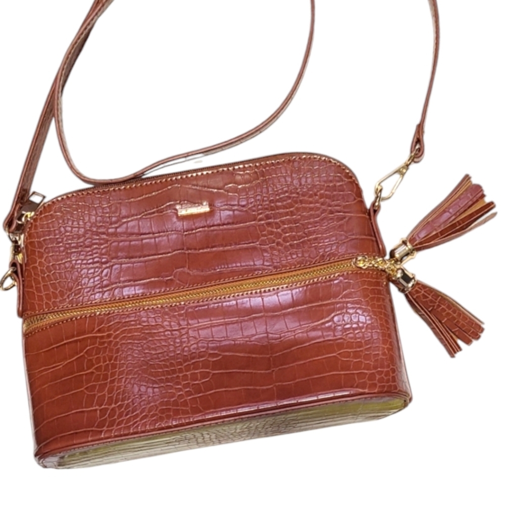 LOVEVOOK Shoulder Bag faux leather brown Crocodile Pattern 11" x 8" x‎ 4"